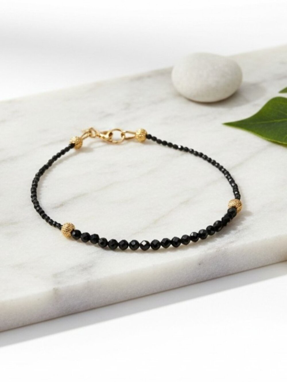 Natural Black Spinel Bracelet in 14k Gold Fill, August Birthstone